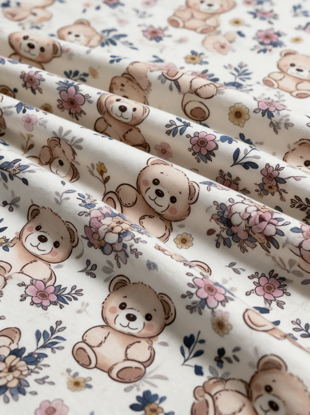 Bear Hug bamboo fabric print close-up