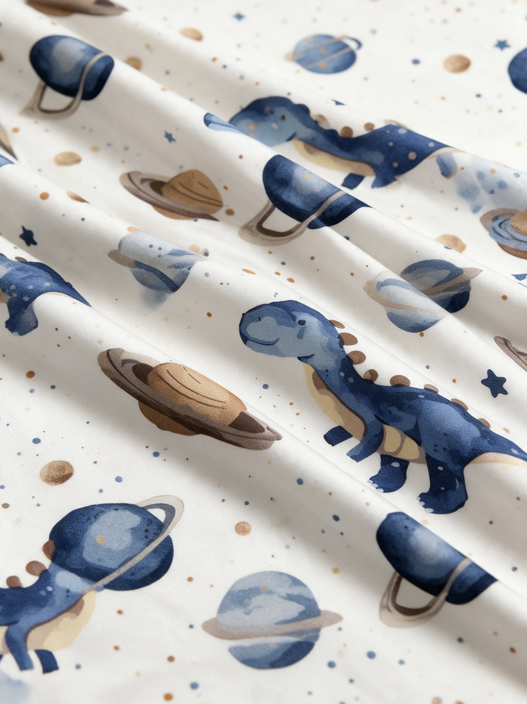 Dino Orbit bamboo fabric print close-up