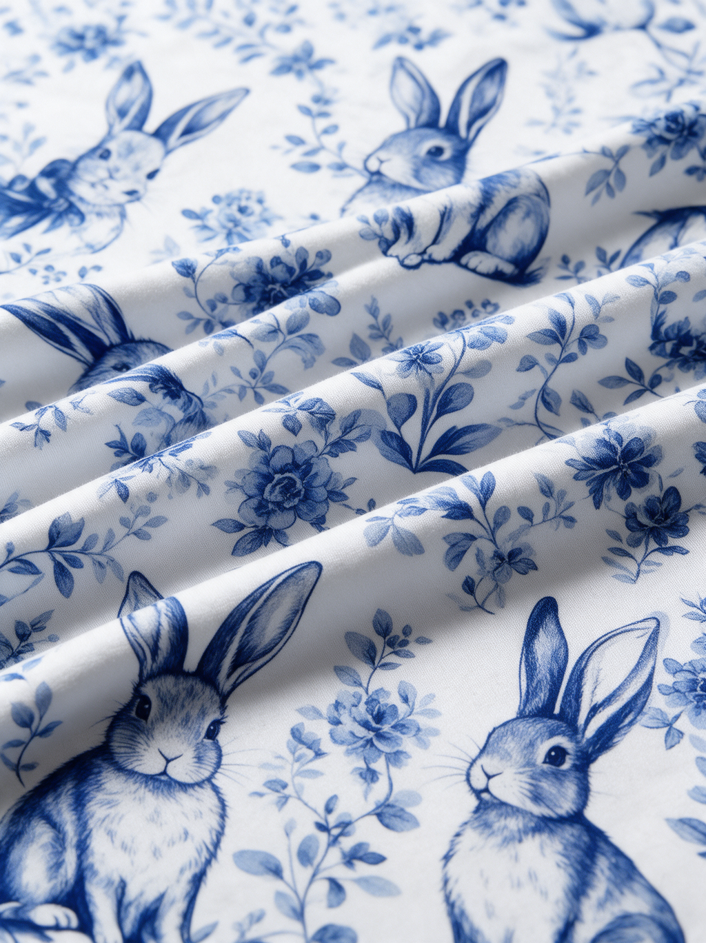Bluebell Bunny bamboo fabric print close-up