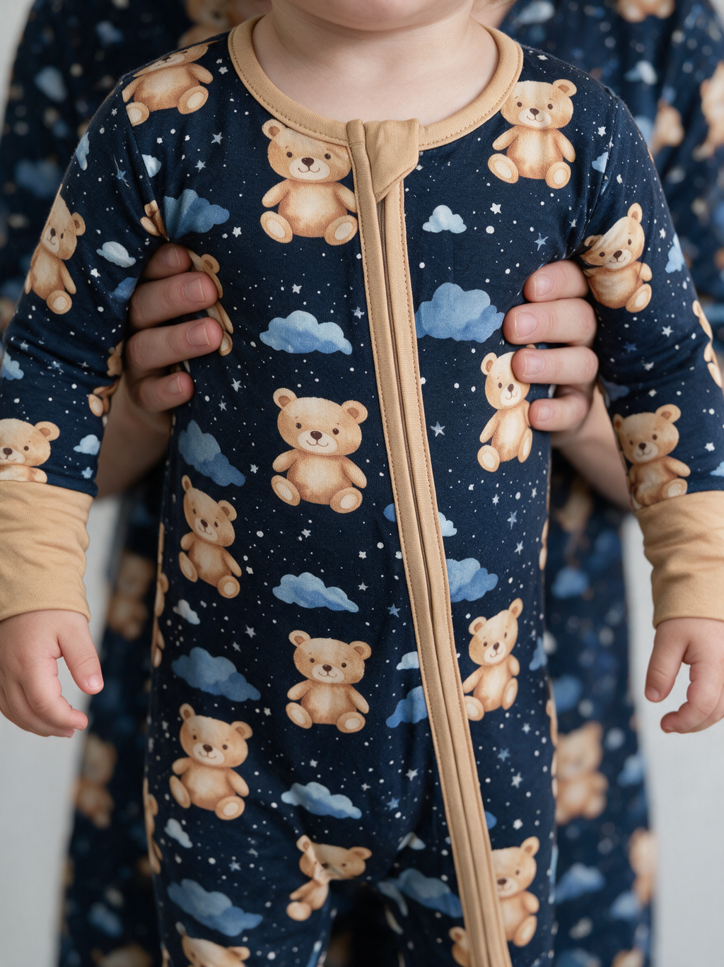 Sleepy Skies Convertible Romper zipper and cuff detail