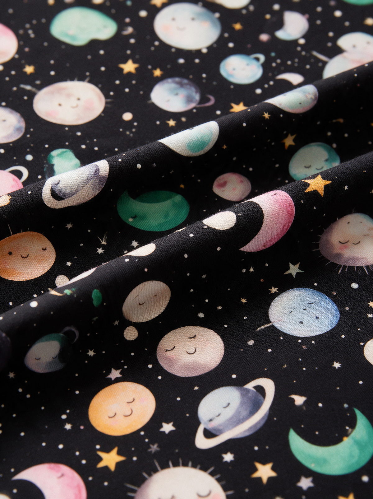 Moon Party bamboo fabric print close-up